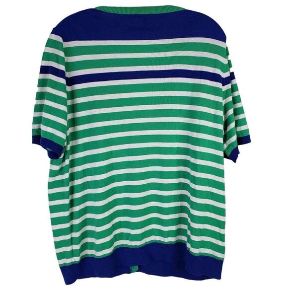 Talbots Cardigan Sweater Green Striped Women’s Short Sleeve Plus Size 1X XL - Picture 3 of 8